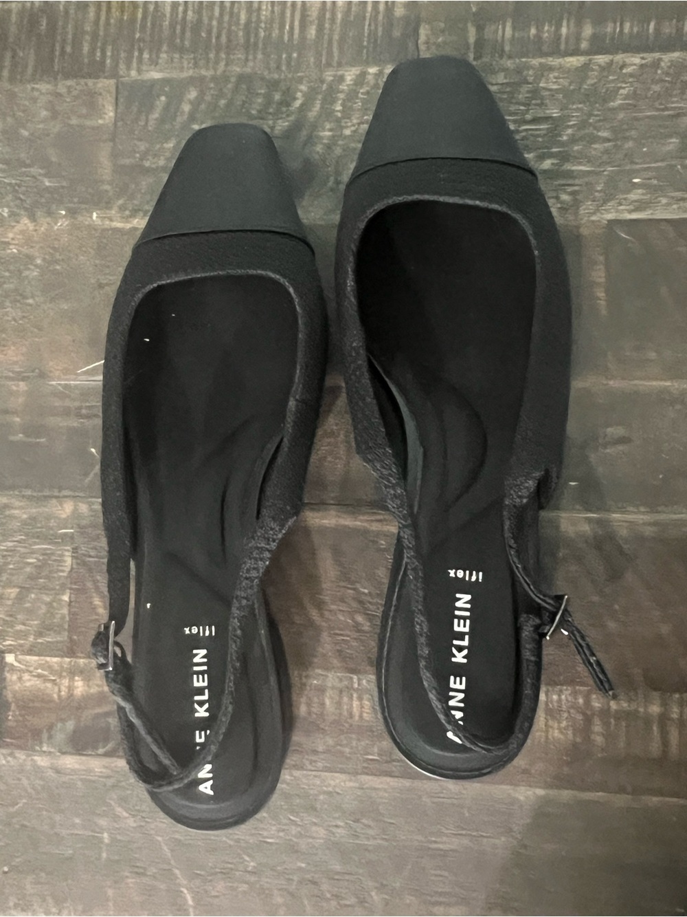 Anne Klein Black Square-Toe Slingback with Buckle